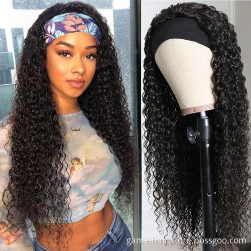 Wholesale Brazilian  Raw Virgin Hair Deep Wave Adjustable Headband Wigs.  Best Human Hair Headband Wigs For Black Women